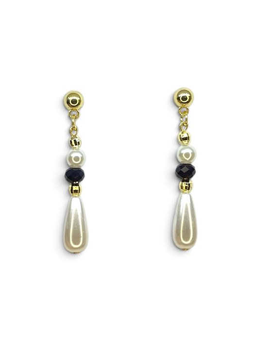Brinco dourado com pérola e cristal roxo