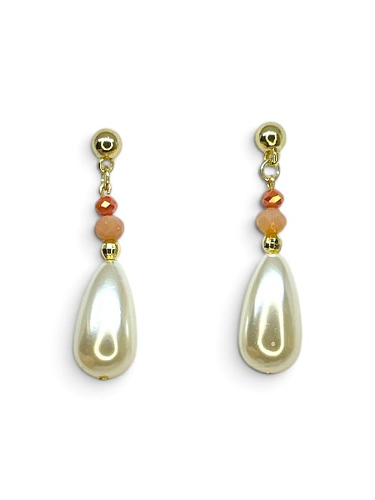 Brinco dourado com cristal e pérola gota grande