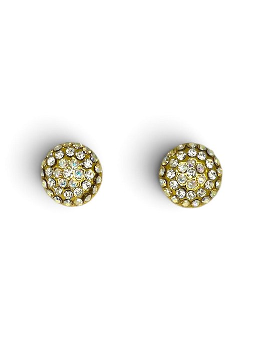 Brinco dourado redondo com strass cristal e furtacor