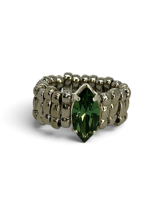 Anel níquel com navete de strass verde