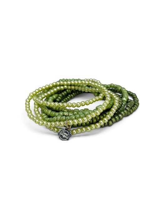 Pulseira 9v. de missangas e perolinhas verdes