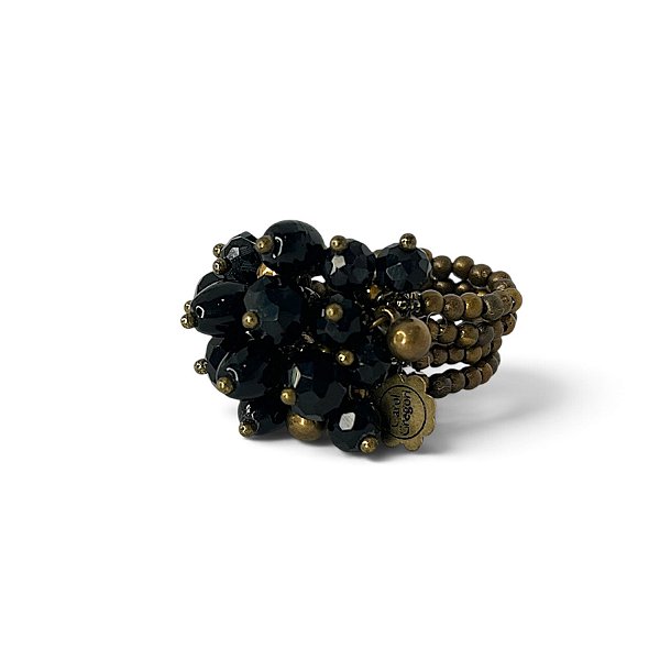 Anel 4v. ouro velho com cristais pretos