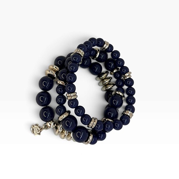 Pulseira 3v. de resinas azul marinho e ABS níquel