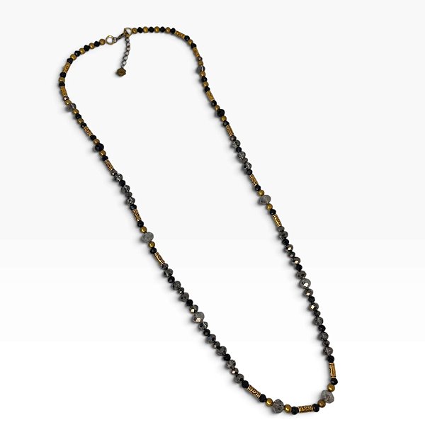 Colar 1v. comprido de cristal preto e black diamont com abs o. velho