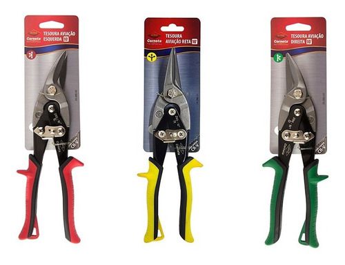 Kit 03 Tesoura Funileiro Tipo Aviação de: Corte Reto - Corte à Direita - Corte à Esquerda fabricada pela Corneta