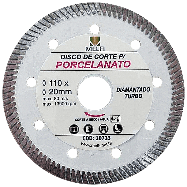 Kit Disco Diamantado Turbo Porcelanato 110mm x 20,0mm Utilizado na Serra Mármore
