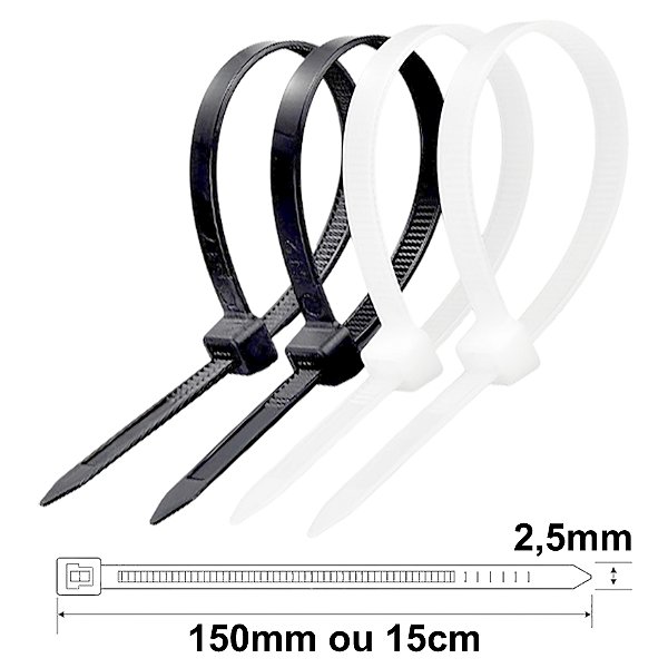 Kit 1000 Abraçadeira de Nylon 6.6 Uso Profissional | 2,5x200 mm | Alta Resistência |Proteção UV |