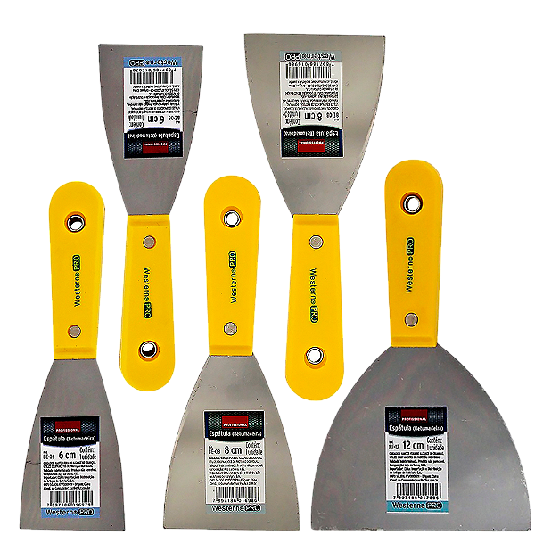 Caixa 12 Espátula Aço Cromado 8 cm Chapa Grossa 0,8mm Profissional C/ Cabo Plastico