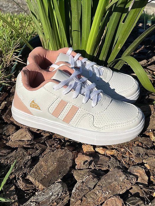 Tênis Infantil Feminino Básico Branco e Rosa