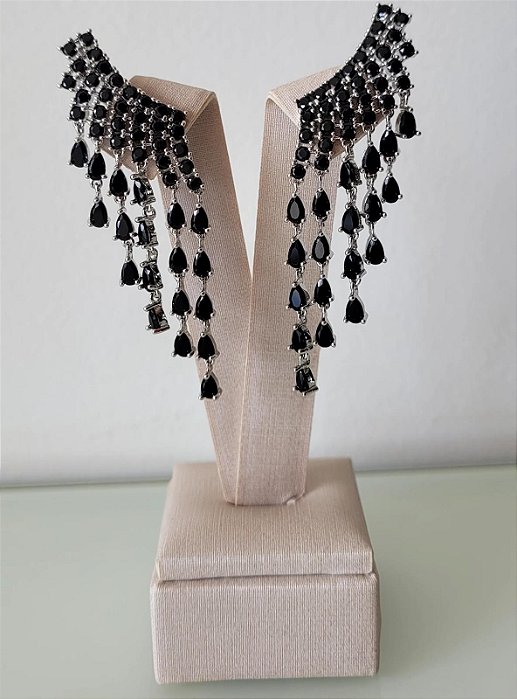 Brinco Earcuff Franjas Gotas Negras