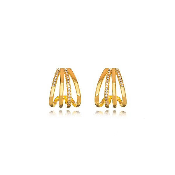Brinco Ear Hook Linhas Cravejado