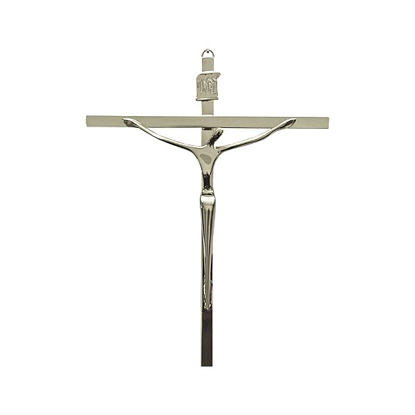 Crucifixo Para Parede Locais Externos Níquel - Cruz Chata Tamanho 28 CM  Prata R 40