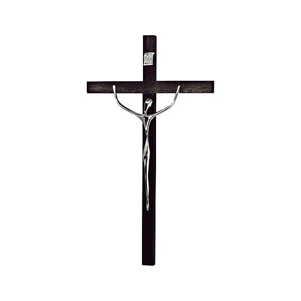 Crucifixo Cristo Estilizado Grande Cruz Madeira Tamanho 56 cm Cor Prata R 94