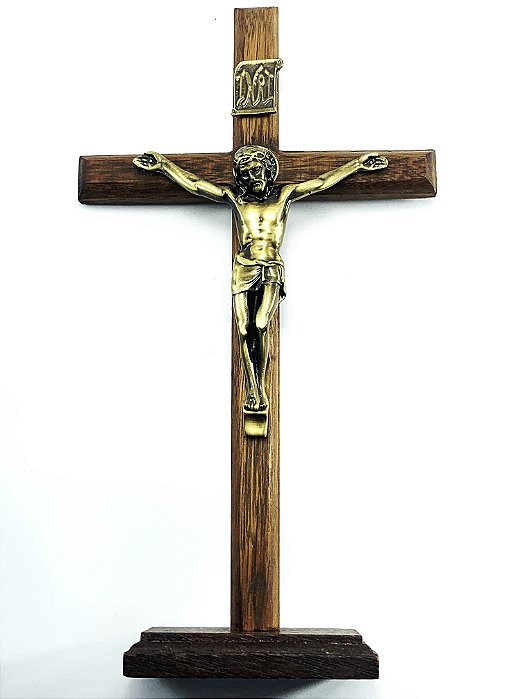 Crucifixo Cruz em Madeira Tamanho 24 cm Cor Ouro Velho R 104
