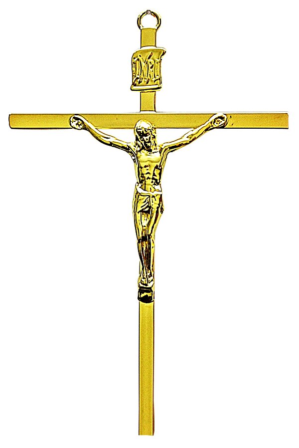 Crucifixo Tradicional Pequeno em Metal  De Parede Cruz Chapa Dourado  R 15