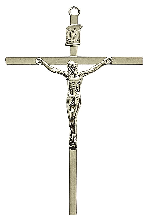 Crucifixo Tradicional Pequeno em Metal  De Parede Cruz Chapa Prata  R 15