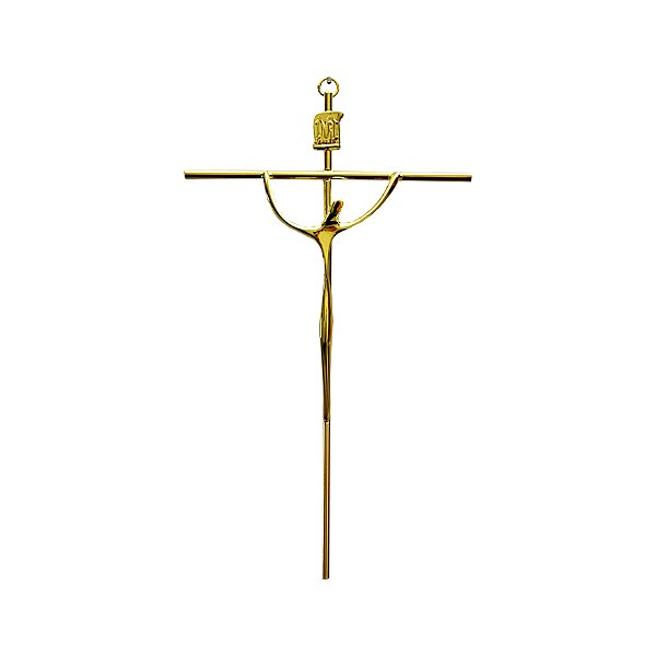 Crucifixo Pequeno Estilizado Parede Braço Curvo 21 Cm Dourado R 07