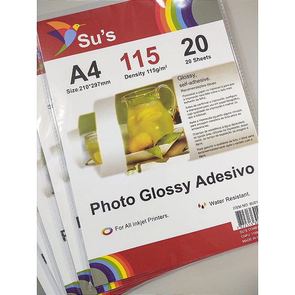 Papel Fotográfico Adesivo 115g Glossy A4 20 folhas - Mimos Encadernação -  Insumos para encadernação e papelaria
