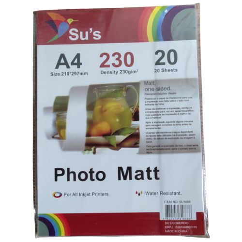 Papel Fotográfico Matte 230g  A4 20 folhas