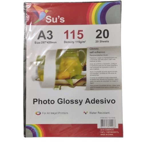 Papel Fotográfico Adesivo 115g Glossy A3 - 20 folhas