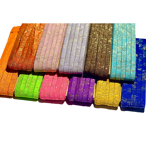 ELASTICO CHATO 7mm COM GLITTER DOURADO 10 METROS