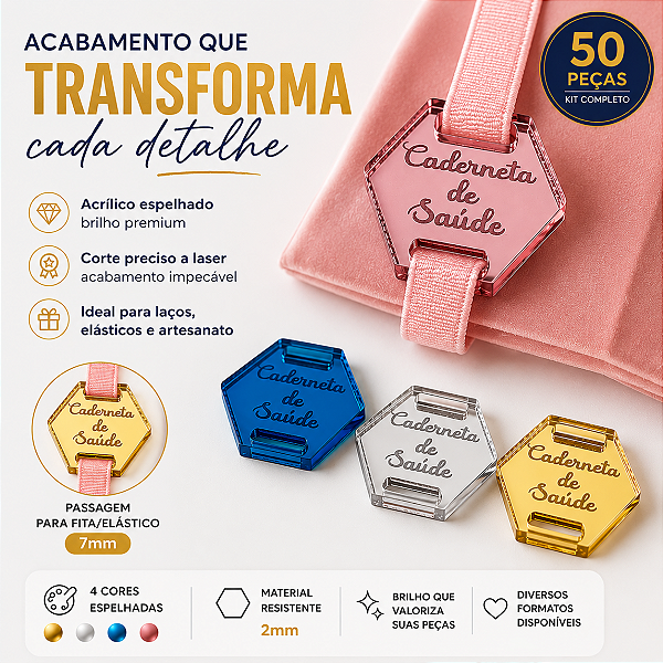 Passante de Acrílico - Hexagonal - Caderneta de Saúde 50pçs
