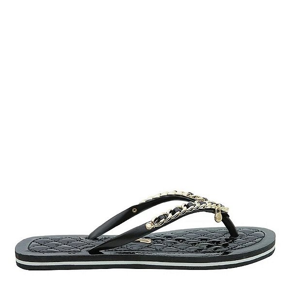 Chinelo Flip Flop Corrente Dourado Preto Verniz Santa Lolla