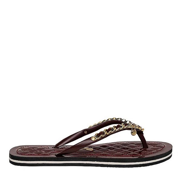 Chinelo Flip Flop Corrente Dourado Toast Verniz Santa Lolla