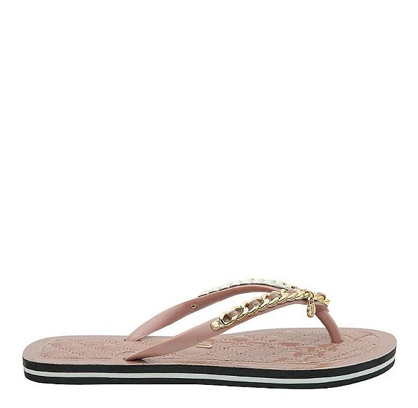 Chinelo Flip Flop Corrente Dourado Bege Verniz Santa Lolla