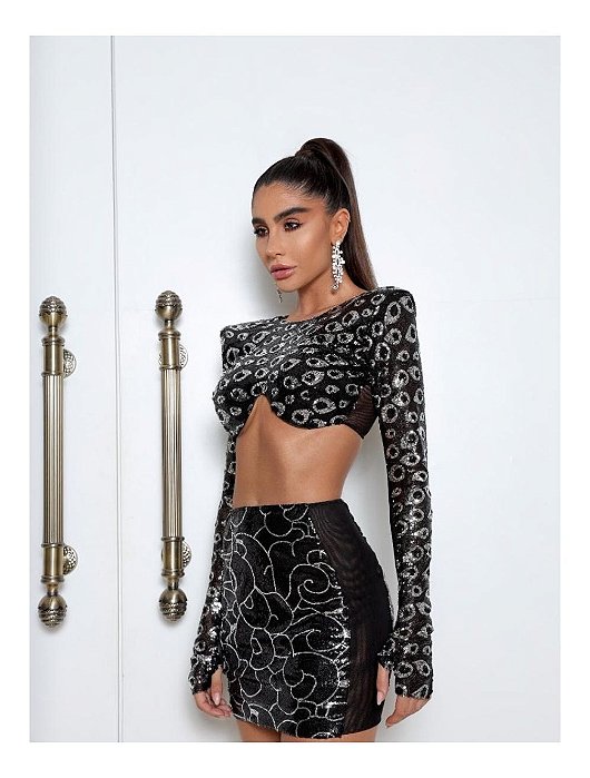 Conjunto Judith Paetê Preto Splash