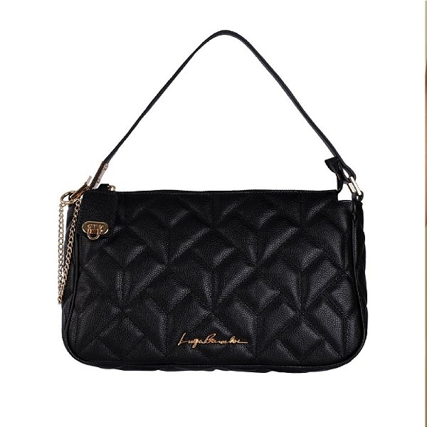 Bolsa Grande Corrente Ajustável Preto Couro Luiza Barcelos