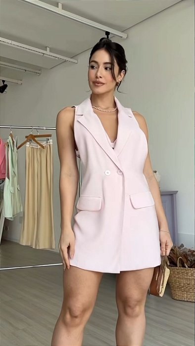 Roma - Max Blazer + Croppd Tecido Com Botões Rose