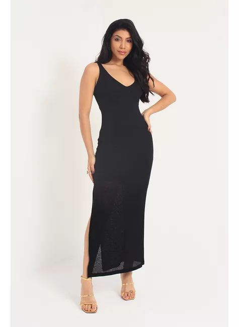 Luleg - Vestido Tricot Preto  Longo