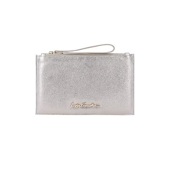 Luiza Barcelos - Carteira Clutch Couro Metalizada Chumbo