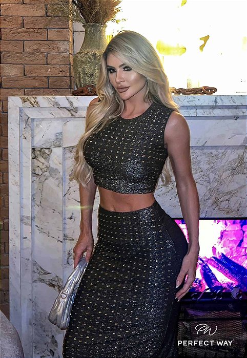 Perfect Way - Cropped  Preto c/ Lurex Prata