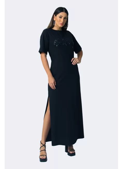 Luleg - Vestido MC Preto Bordado Paete