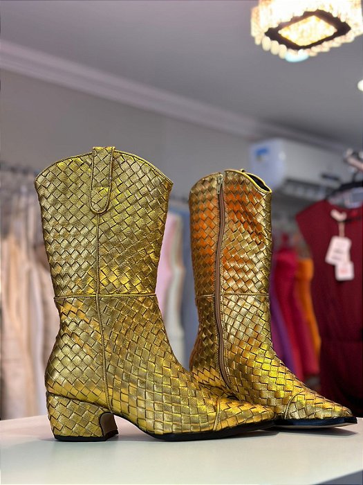 Luiza Barcelos - Bota Metal Leather Dourada