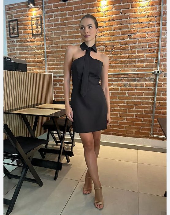 Iris - Vestido Gravata Preto