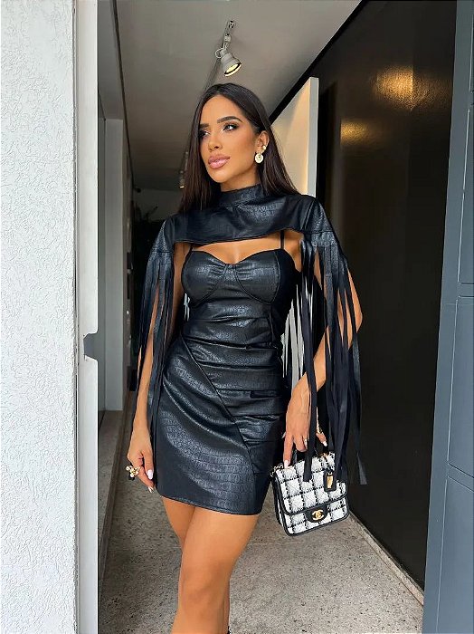 Pimpnella - Vestido Ivy Couro Preto