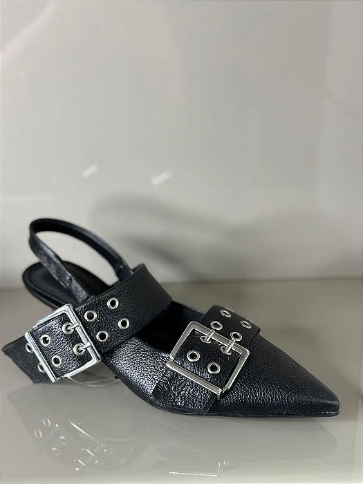 Bottero - Scarpin Baixo Preto c/ Fivelas