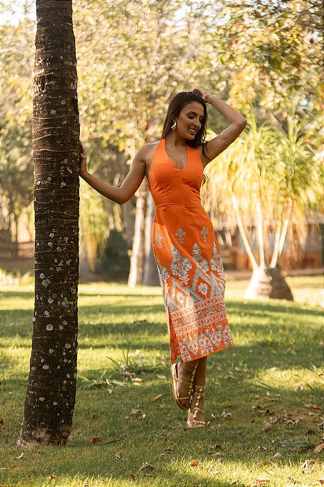 Blue Kabana - Vestido Bordado Laranja