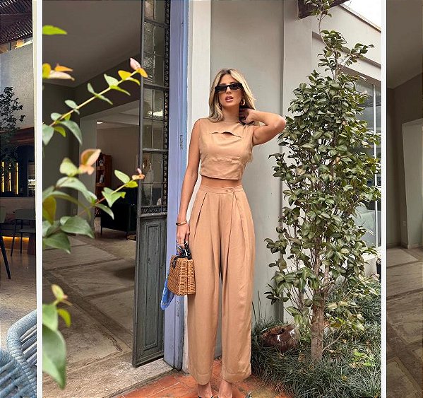 Roma - Conjunto Calça e Cropped Verde Água