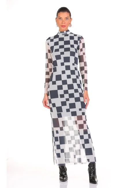 Luleg - Vestido Tule Estampado Cubo