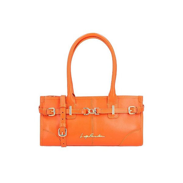 Luiza Barcelos - Bolsa Pequena em Couro Laranja Sunset Com Alças Alongadas e Fivela Dourada