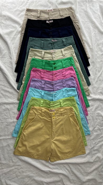 Rosa Branca - Short Linho Meia Coxa