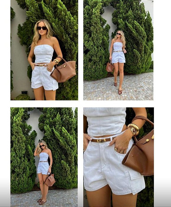 Alcance Jeans - Short Cargo Verano Branco
