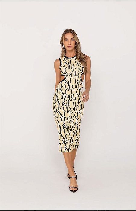Onça Preta - Vestido Super Midi LogoMania Amarelo