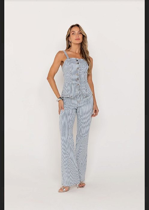 Onça Preta - Calça Listra Wideleg Jeans