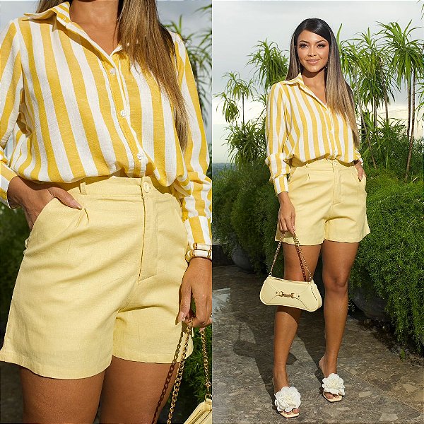 Rosa Branca - Short Linho Amarelo