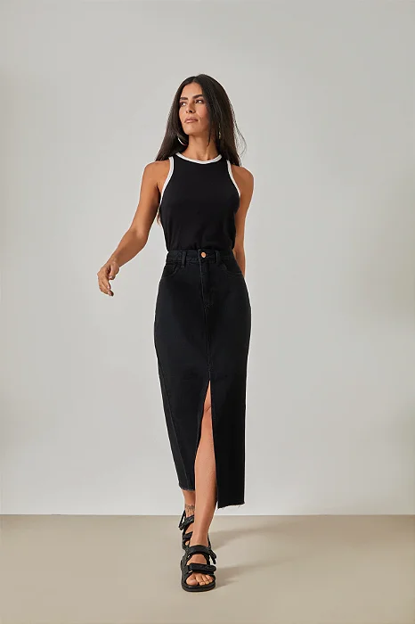 BLD - Saia Jeans Preto